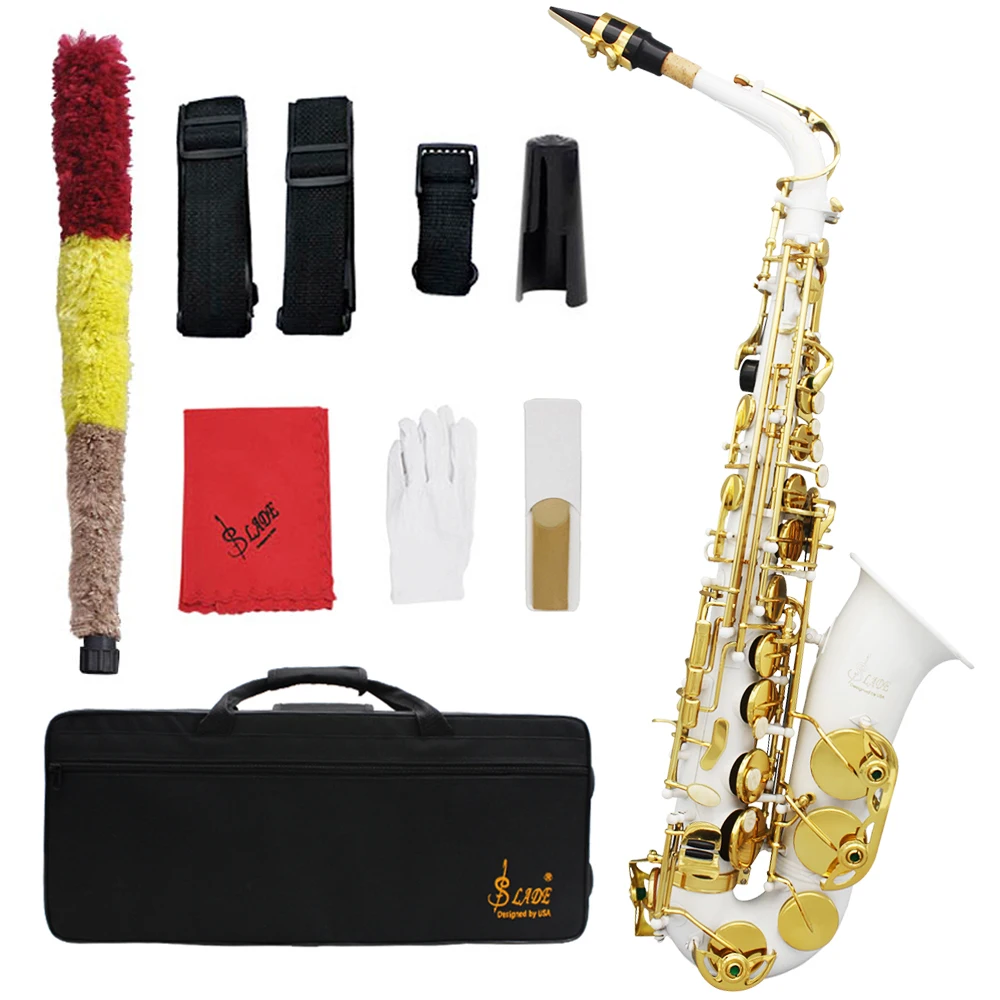 SLADE Alto Saxophone Brass Body Sax White Golden Eb Saxofone Professional Woodwind Instrument with Case Reeds Gloves Accessories
