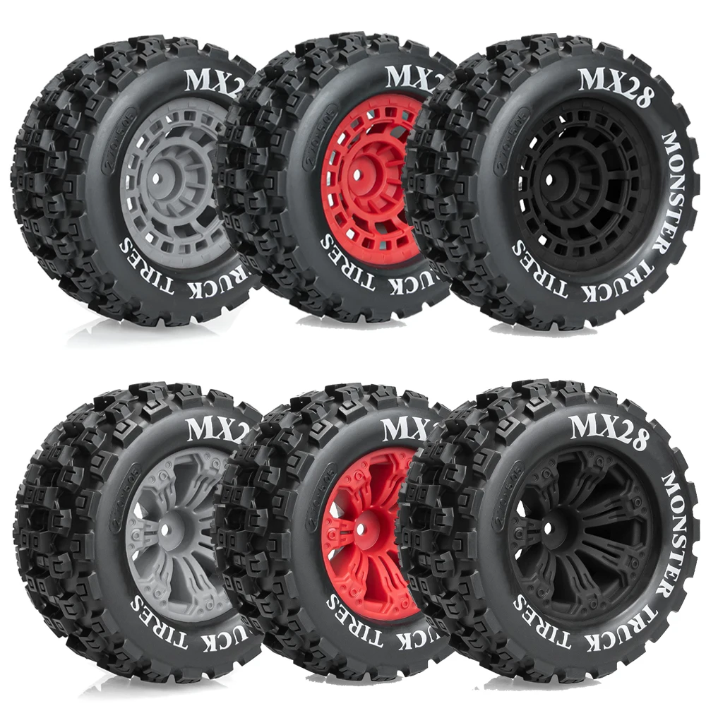 2.8 Tires and Wheels 12mm Hex 1/10 Scale RC Monster Truck Wheels for Traxxas Rustler VXL Stampede 4x4 Redcat Volcano EPX Pro Bla