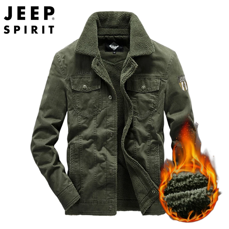 JEEP SPIRIT jackets men plus velvet thickening casual fashion warm 100% cotton autumn  winter fur collar cotton clothes