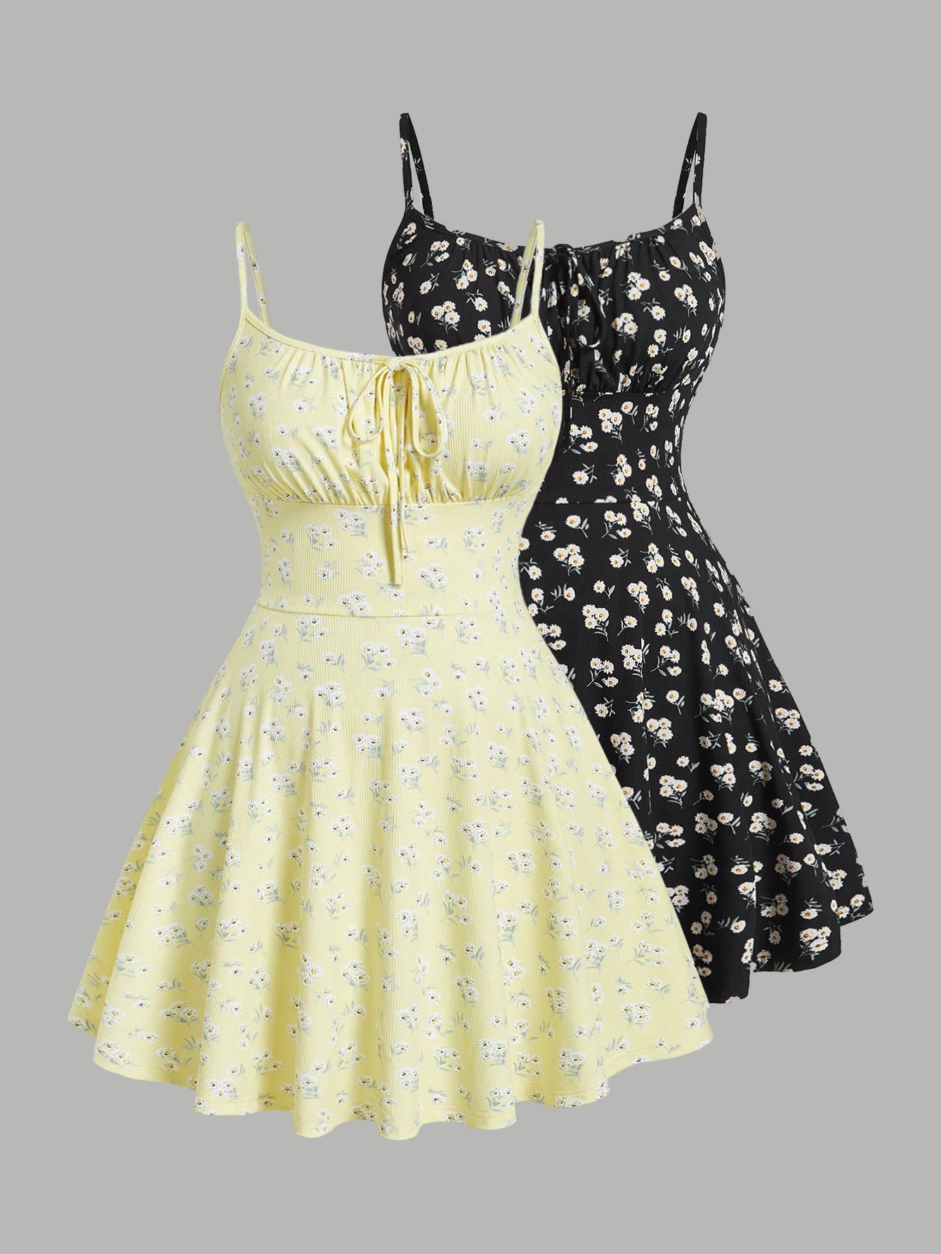 New fashionable floral elegant sleeveless spaghetti strap solid color suspender dress two-piece set