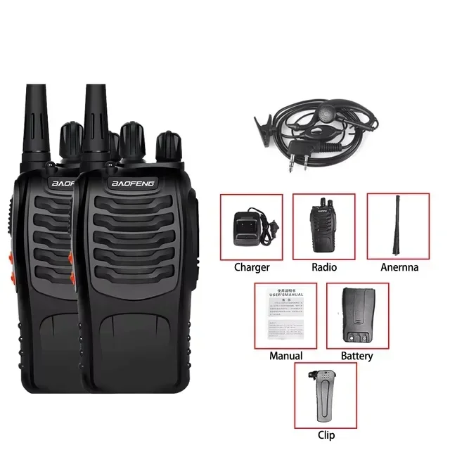 Baofeng 888s 2pcs Long Range Walkie Talkie UHF 400-470MHZ Two Way ham Radios Transceiver USB for Hunting