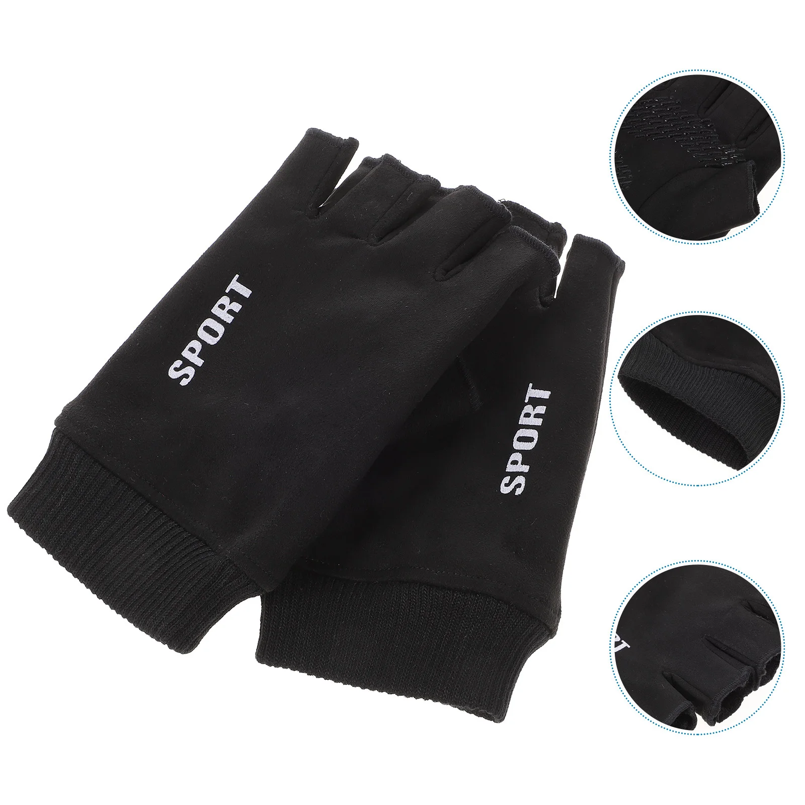 

Men Sports Gloves Half Finger Suede Design Exquisite Workmanship Flexible Equipment Operation Winter Riding Training Black