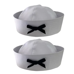 Sailors Ship Boat Captain White Seafaring Hat Adult Navy Marine Hat Black Bowknot Decor Halloween Party Cosplay Outfit