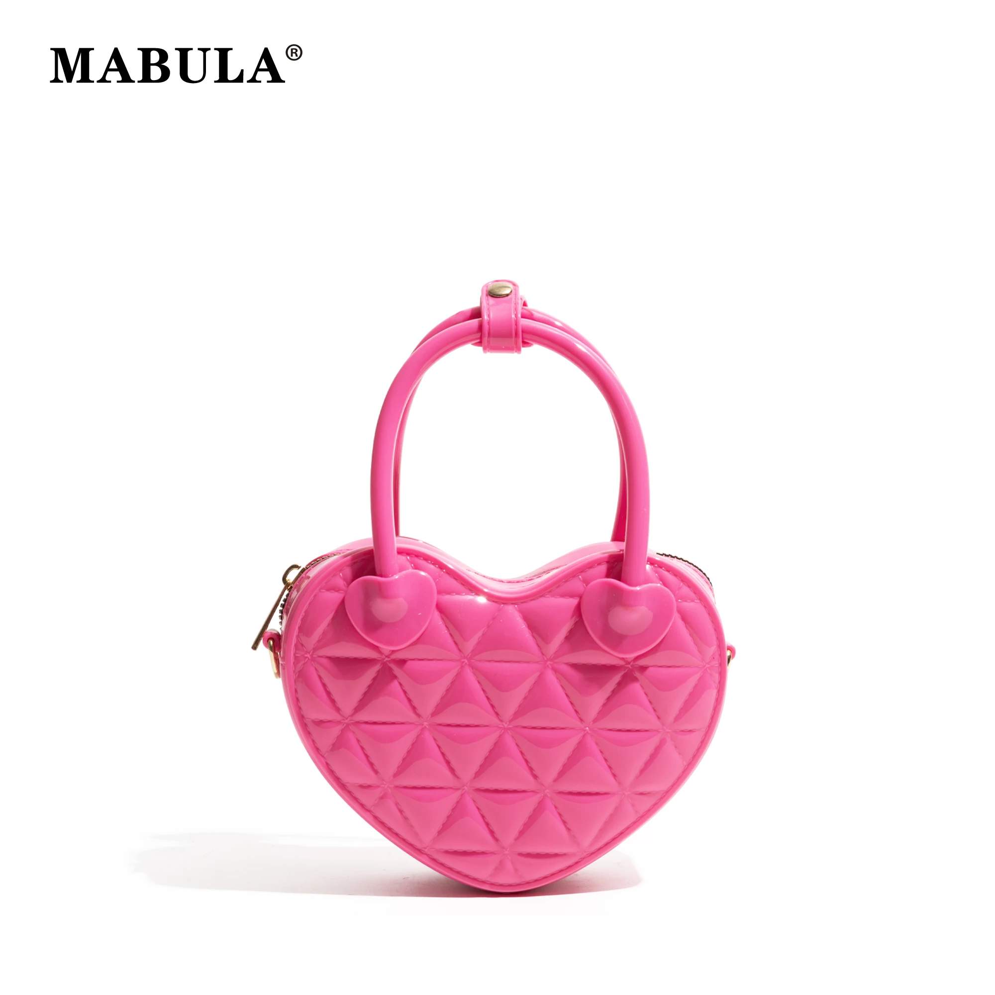 

MABULA PVC Heart Shape Small Hobos Handbag Cute Candy Color Luxury Design Chain Crossbody Pouch Ladies Daily Simple Phone Purse