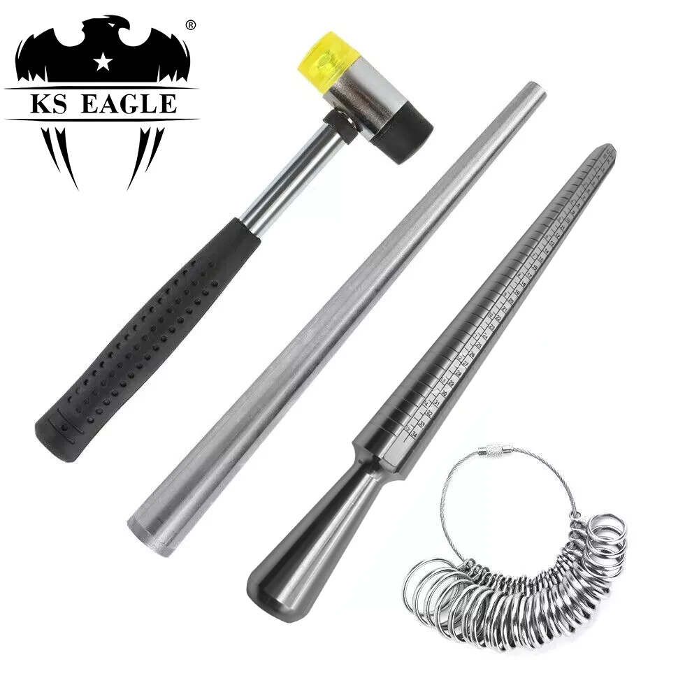 KS EAGLE Ring Sizer Set Metal Ring Mandrel Steel Ring Gauge Kit Finger Size Measure Rings Sizing Measurement Jewelry Making Tool