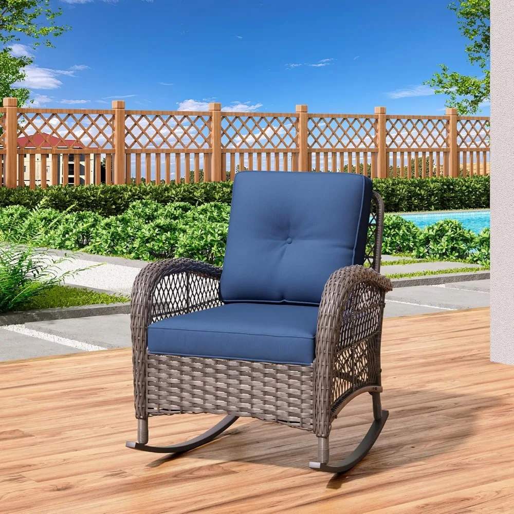 

Patio Wicker Rocking Chair - All-Weather Outdoor Rocker Rattan Chair with Safe Rocking Design and Premium Fabric Cushions for Ga
