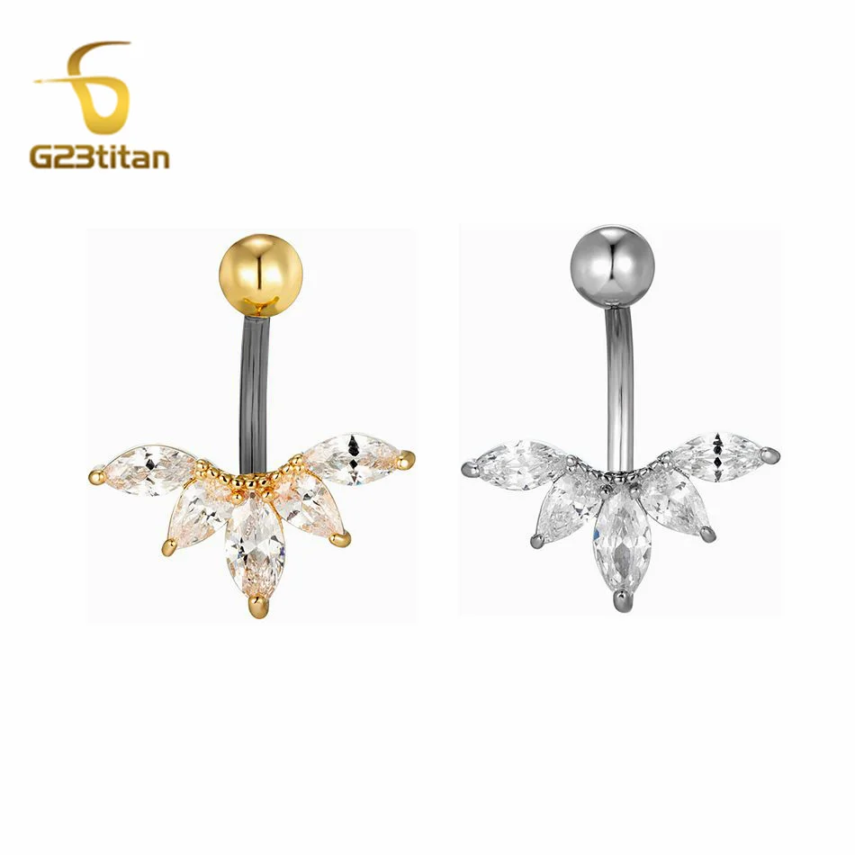 14G Titanium Barbell Zircon Geometric Belly Button Ring Pendants Hypoallergenic Surgery Male Women's Body Jewelry Navel Piercing