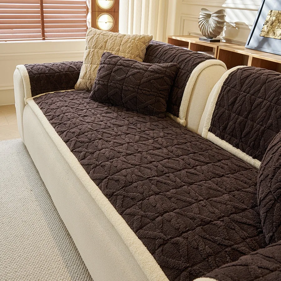 

Corduroy Quilted Sofa Towel Winter Warm Thickening Plush Cushion Couch Cover L-shaped Sectional Anti-slip Modern Sofa Cover