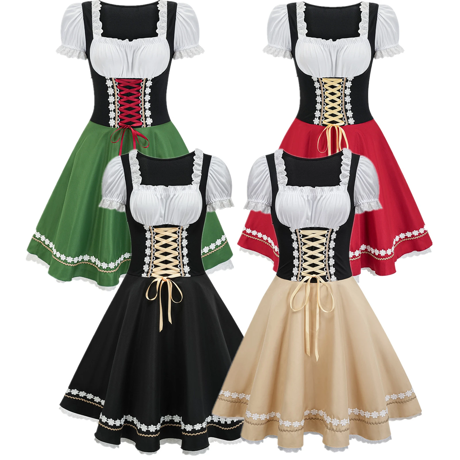 

Bavarian Oktoberfest Dress For Women Munich Maid Uniform Renaissance Waist Cinching Dress Halloween Beer Outfit