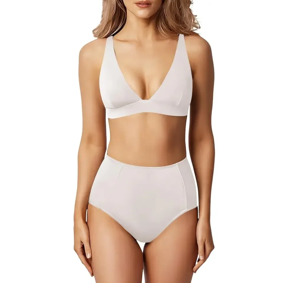 

Free Shipping Swim Suits for Women 2 Piece High Waisted Bikini Sets Deep V Neck Bathing Swimming
