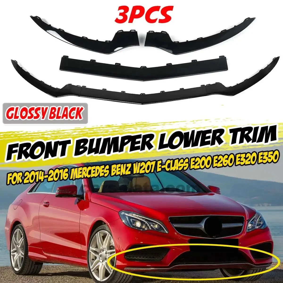 

W207 Car Front Bumper Lip Body Kit Splitter Diffuser Spoiler Protector For Mercedes For Benz W207 E-Class E200 E350 2014-2016