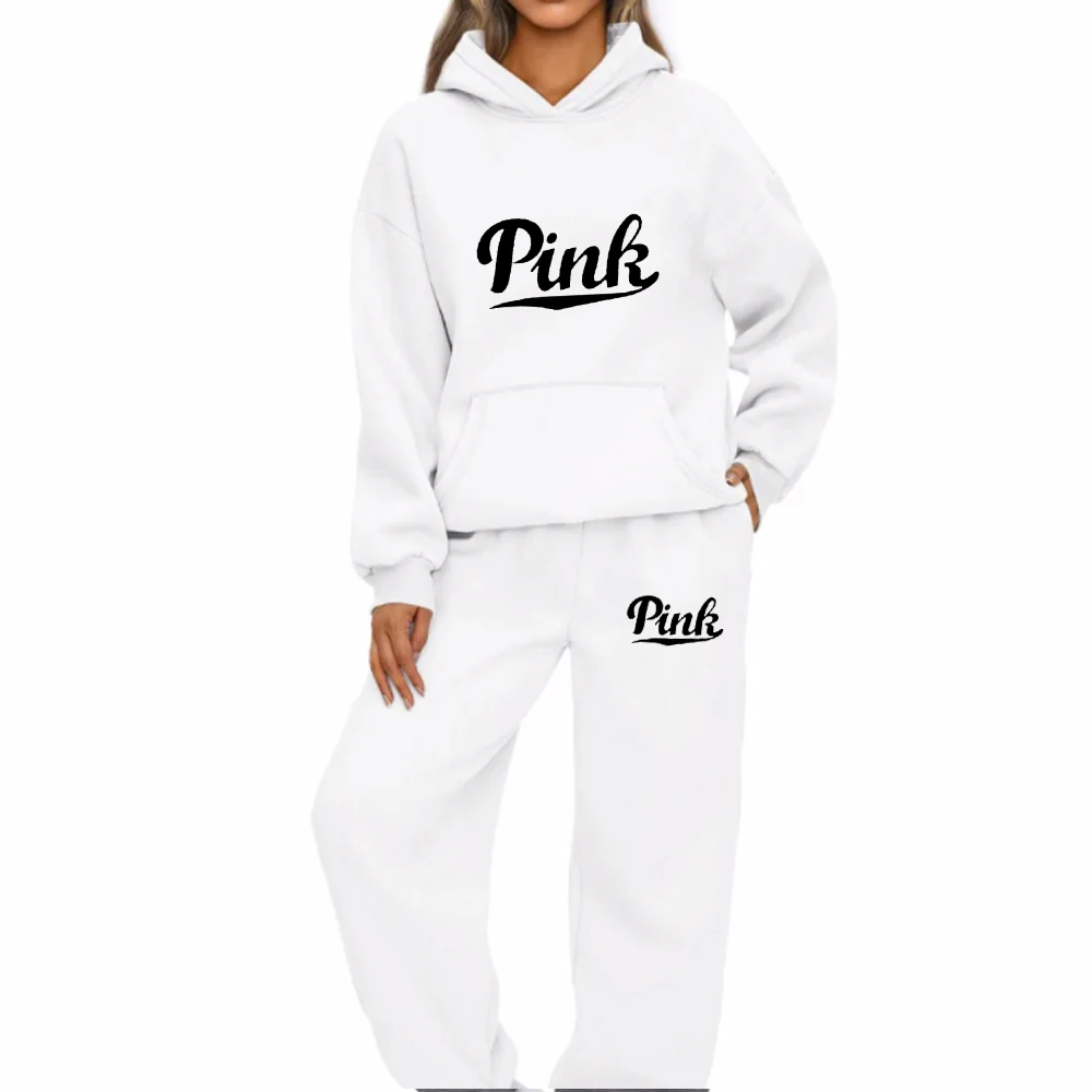 Women Hoodies Two Piece Sets High Quality Printing Hooded Sweatshirt Sweatpants Casual Suit Female Outwear and Trousers