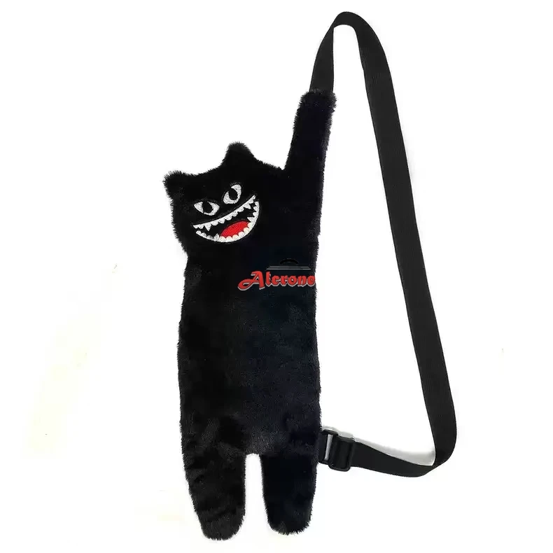 Defiant Smile Cat Bag Plush Sling Bag Waving Cat Raw Style Puss Cosplay Grin Cat Crossbody Bag Messenger bag Multi Purpose