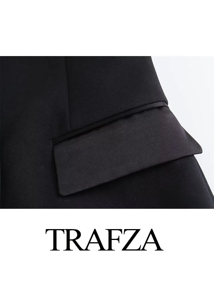 TRAFZA Autumn Chic kobieta elegancka dekoracyjna satynowa z klapką splatana gorset w stylu Vintage wąska spódnica z wysokim stanem garnitur