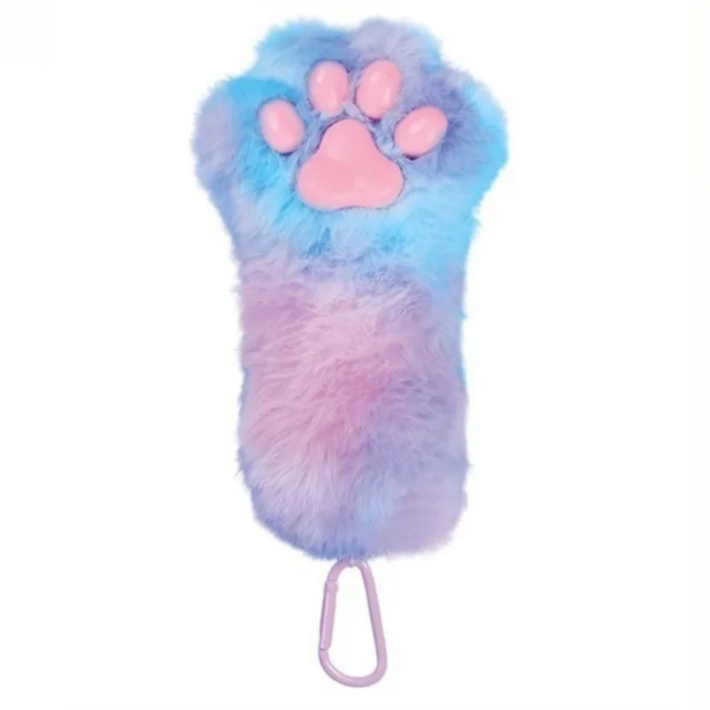 Yell Japanese Plush Cat Paw Keychain Pendant Gradient Color Soft Fluffy Squeeze Vibration Sound Bag Backpack Hanging Decorations