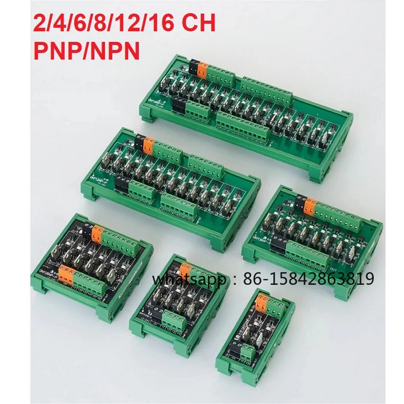 2/4/6/8/12/16 Channels PLC DC Output Amplifier Board Optocoupler Isolation 12-24V Din Rail Install NPN PNP output 5A For Valve