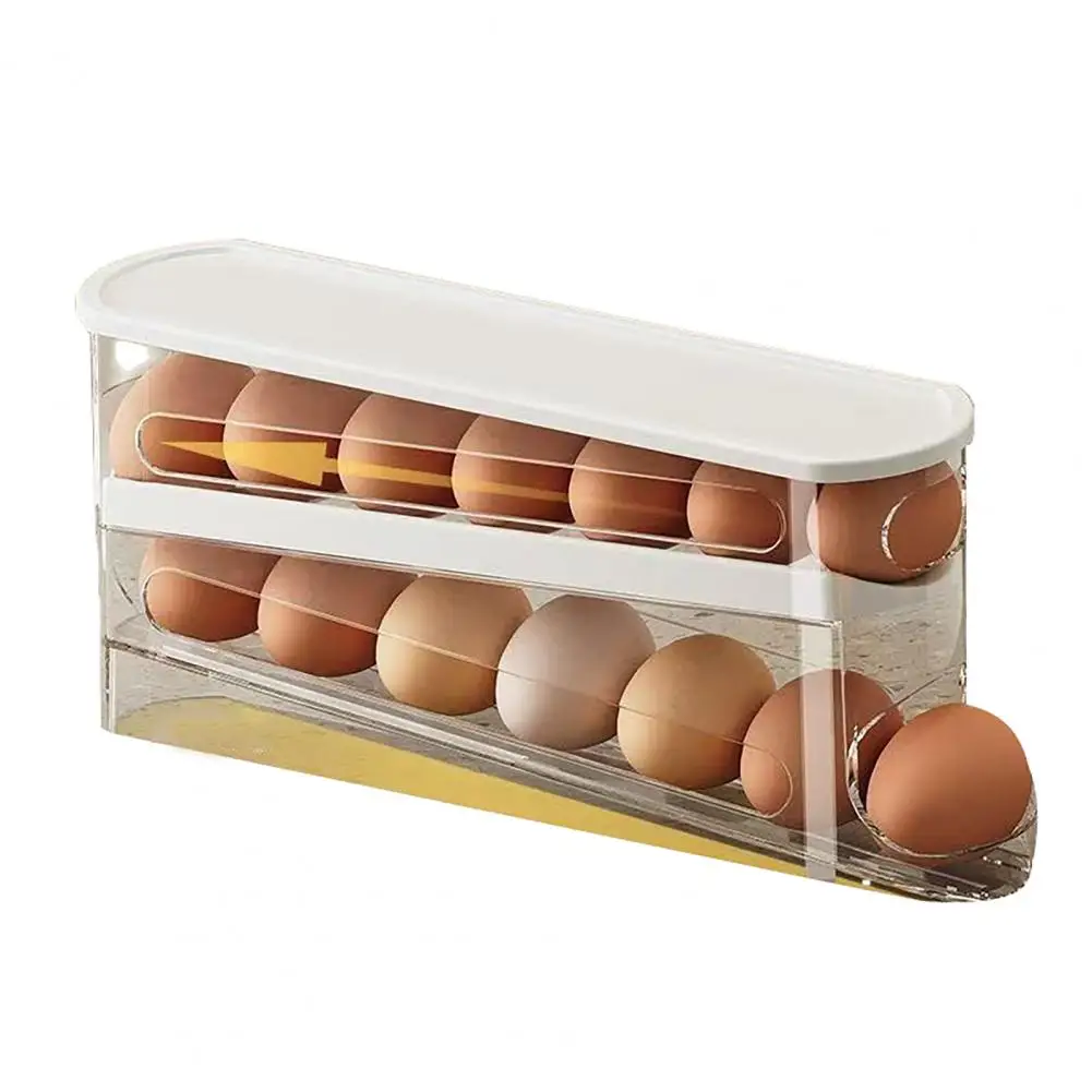 2-Tier Egg Holder for Fridge Auto Rolling Eggs Dispenser Storage Box Egg Organizer for Kitchen Counter Refrigerator Storage