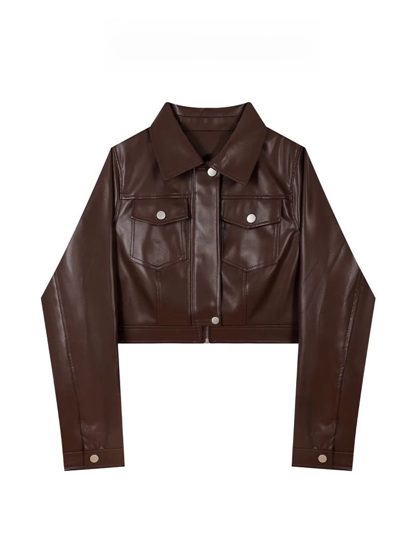 Jaet de cuero marrón para mujer ort Sle Faion primavera otoño 2025 recién llegado Commute Sle Slim Fit largo botón Sve Clo...