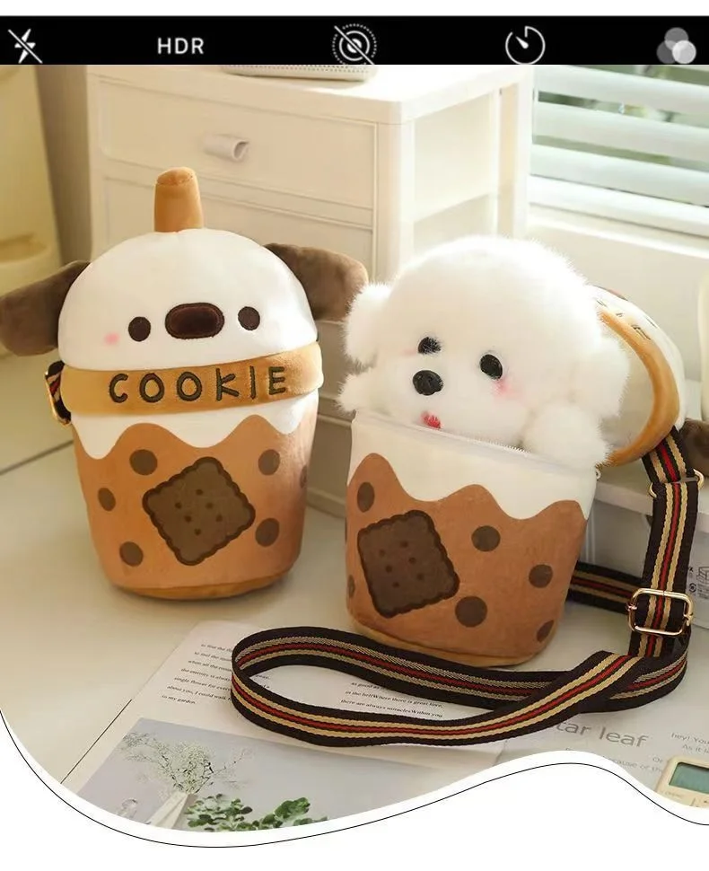 

Cute Milk Tea Cup Dog Doll Shoulder Bag Plush Toy Little Bomei Doll Children's Birthday Couple Gift Backpack Design