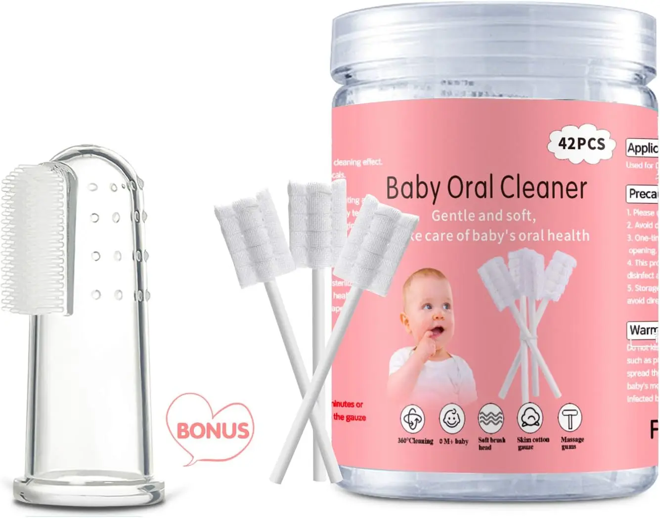 

42Pcs Baby Tongue Cleaner Disposable Infant Toothbrush Gauze Gum Cleaner Oral Care 0-36 Months + Free Finger Brush
