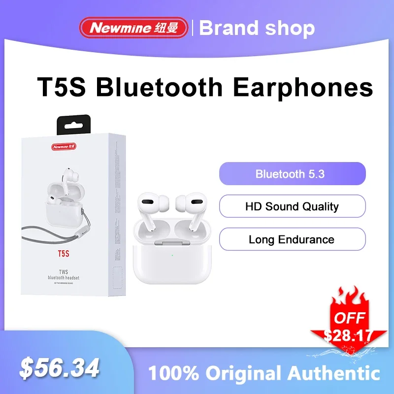 

Newmine T5S Bluetooth 5.3 Earphones Touch Control In-Ear Sports Running Headphones HiFi Stereo Music Wireless Earbuds With Mic