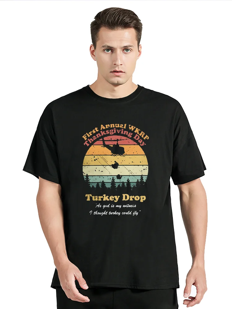 

First Annual Thanksgiving Wkrp Turkey Drop Tshirt Men Women Cotton Vintage T-Shirt Men Clothing Oversized Graphic Tees Tops