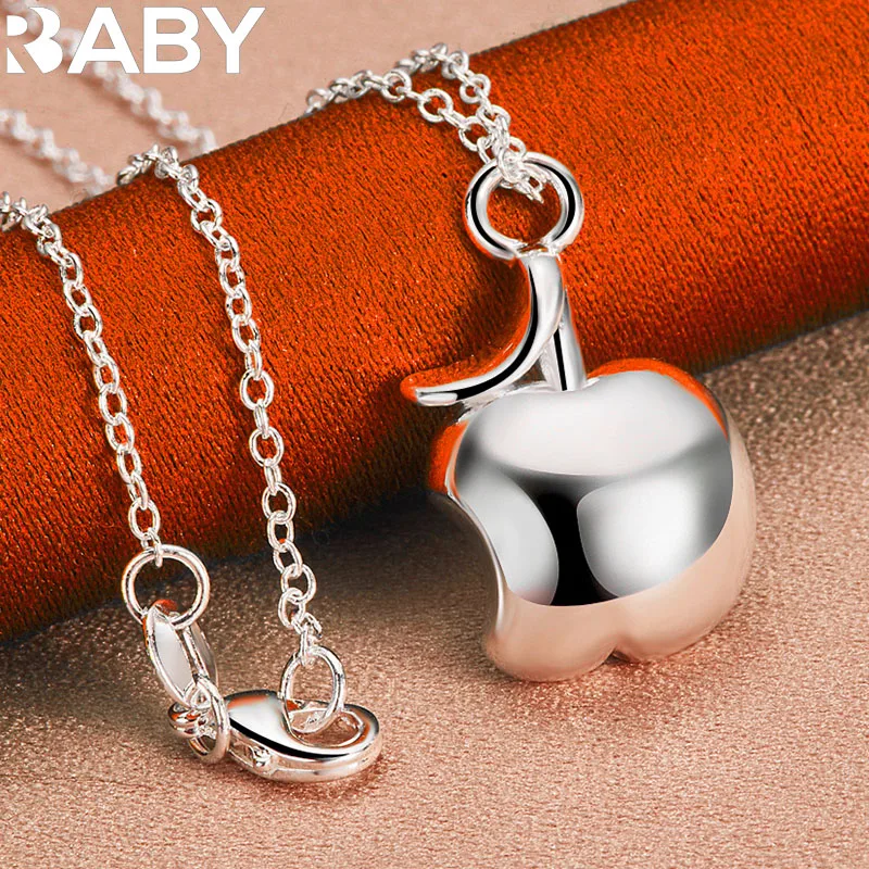 

URBABY 925 Sterling Silver With 16-30 inch Chain Apple Pendant Necklace For Women Men Fashion Wedding Party Gift Charms Jewelry