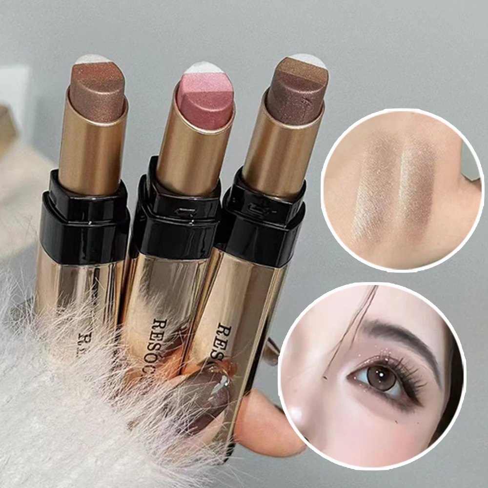 Barra de sombra de ojos nacarada con gradiente de tres colores, resistente al agua y al sudor, sin manchas, pluma de sombra de ojos Natural tridimensional para perezosos