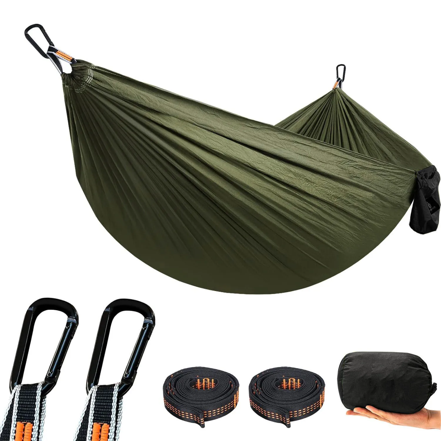 Hamaca de nailon ultraligera 20D, hamaca ligera para acampar de 400g con bucles ajustables y mosquetones lisos