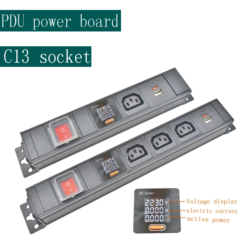 

Aluminum alloy shell high-power C13 socket 1-8AC, with double break switch ammeter TPC charging