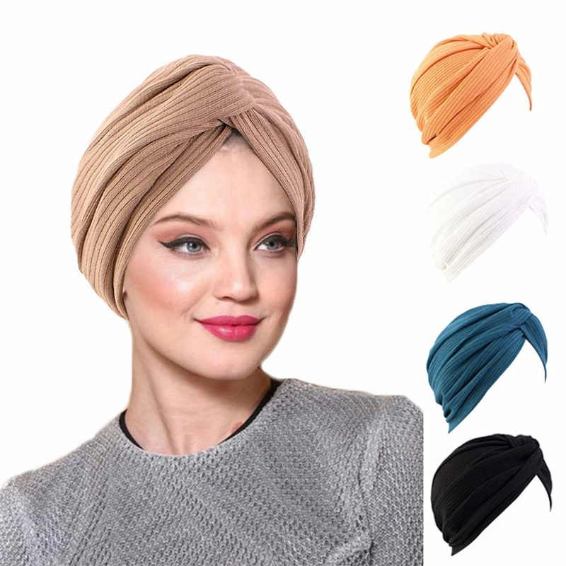 

New Soft Cotton Turban Chemo Cap Hat Muslim Inner Hijab Women Bonnet Twist Head Wrap Bandanas Headwear Beanie Hair Accessories