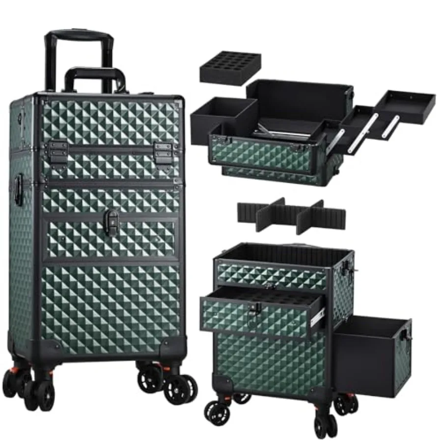 

Rolling Makeup Case with Drawers - Tattoo Storage Organizer Travel Cart for Nail Tech Cosmetology Barber Tools - Port
