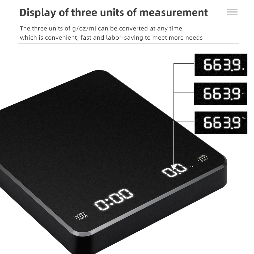 3kg/0.1g waga do kawy cyfrowy z zegarem do wielokrotnego ładowania elektroniczny inteligentny wyważania kuchennego precyzyjna waga Espresso