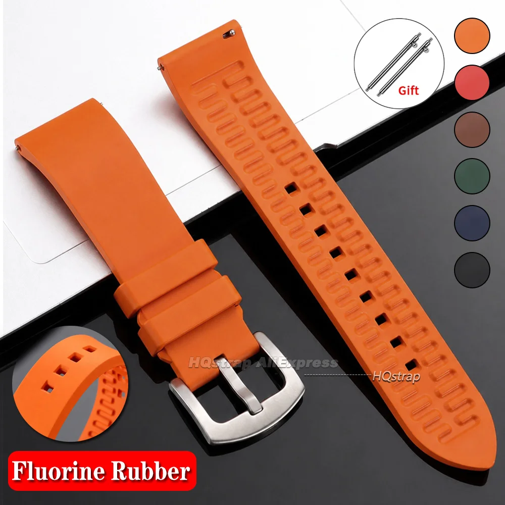 Premium Fluorine Rubber Watch Strap 18mm 20mm 22mm Universal Bracelet Quick Release FKM Waterproof Sport Replacement Wrist Band
