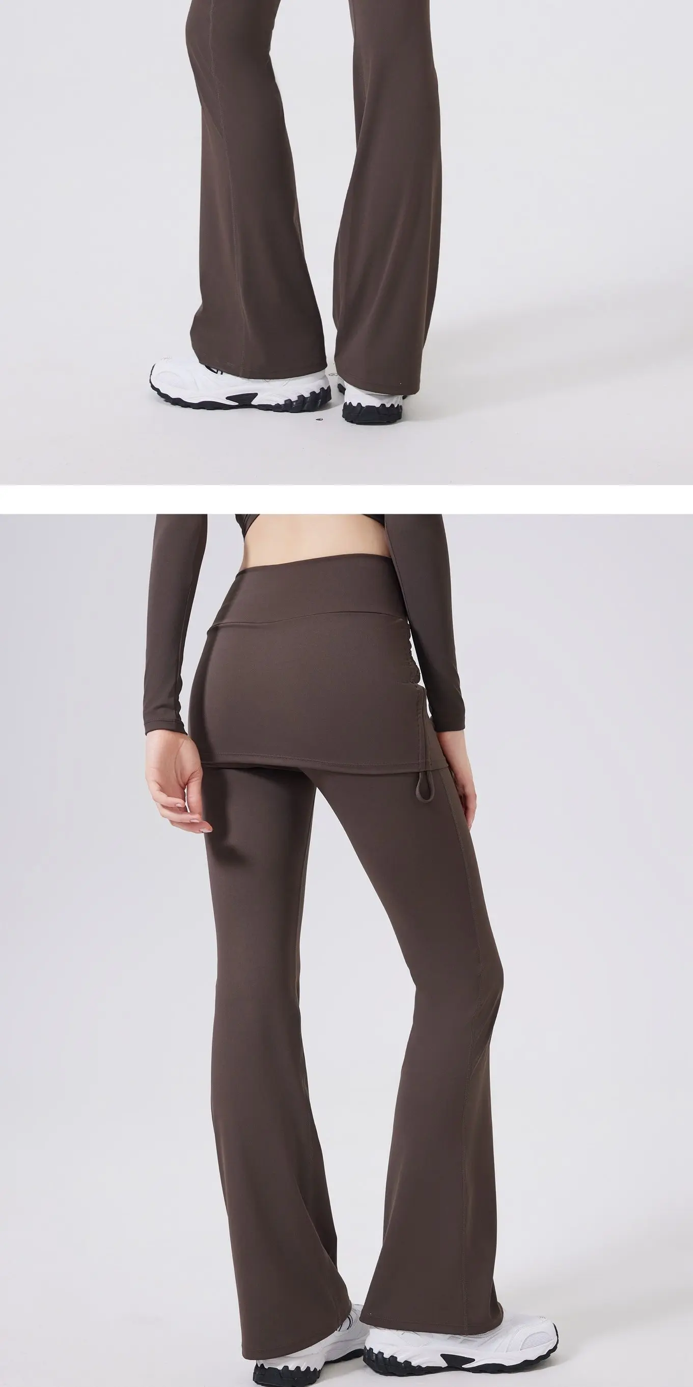 Täuschend echte, hochtaillierte, leicht ausgestellte Hose mit hüftbedeckendem Rock für Damen zum Laufen, Tanztraining, Pilates-Sport. – Detail 6