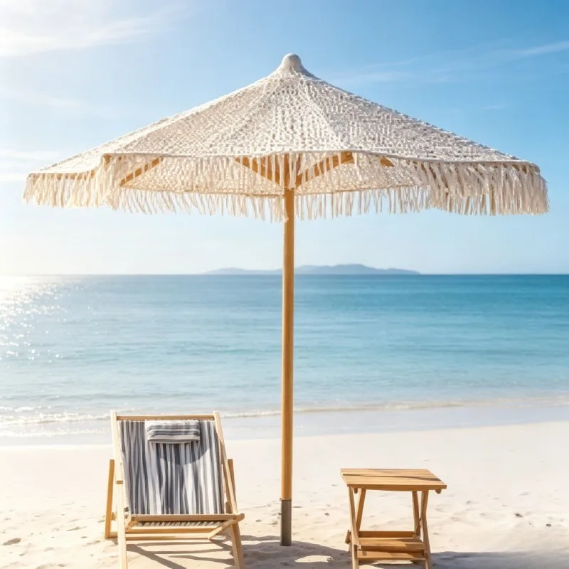 Custom Wholesale Mini Fringe Umbrella Fringe Umbrella with Tilt Vintage Beach Umbrella Fringe Oversized