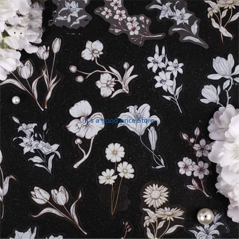 Retro Colorful Flower Scrapbooking Sticker Clear PET Texture Journaling Paster Suitable for Crafts and Planners