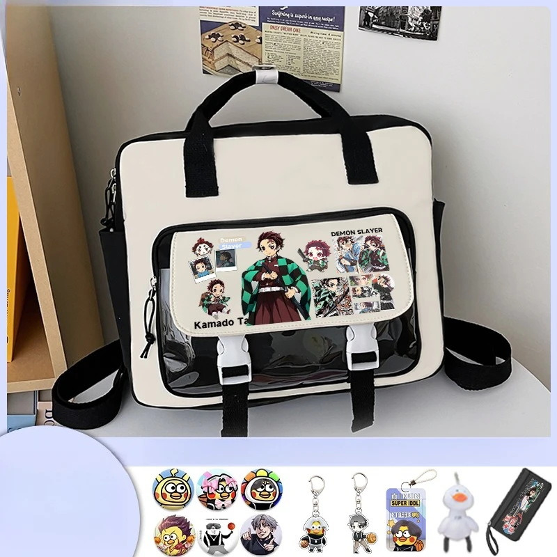Demon Slayer Tanjiro Kamado Nezuko Umhängetasche, kreativer, hochwertiger Anime-Cartoon-Druck, große Kapazität, tragbarer Studienrucksack – Detail 3
