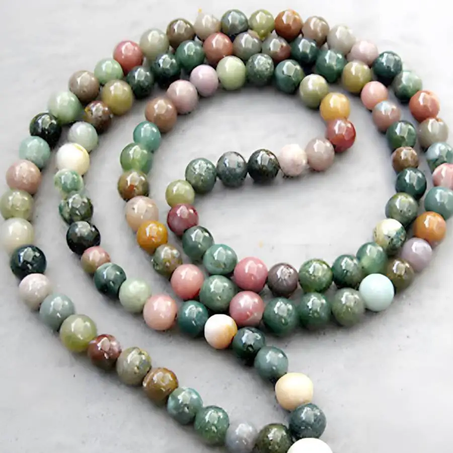 6mm 108 Indian agate gemstone mara necklace Sacred Bohemian zazen Japa Men's Spiritual elastic Natural stone Nirvana Yoga Buddha