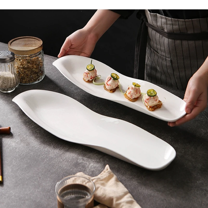 Long Dining Plate Restaurant Specialty Food Decoration Ceramic Home Kitchen Steak Dessert White Tableware