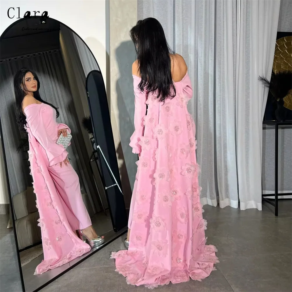 クララ カスタム ピンク 長袖 オフショルダー フィッシュテール 高級 パーティードレス 2025 女性用 高級 イブニングドレス ボールガウン ドレス