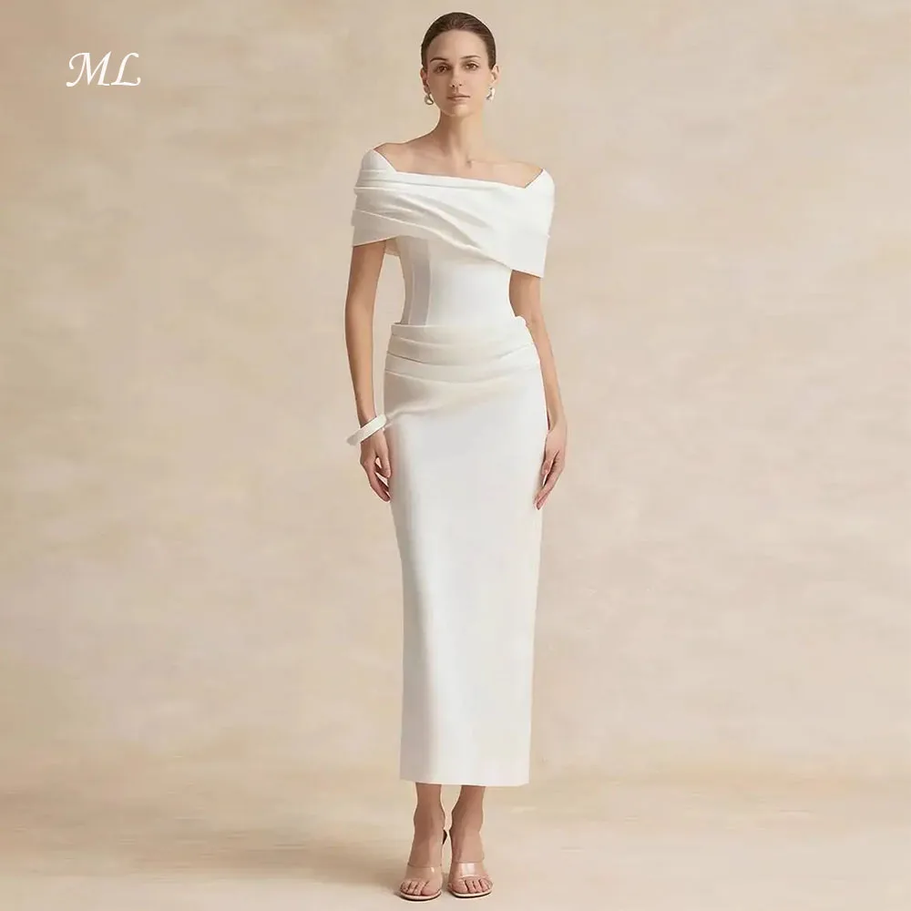 

ML Customized Elegant Mermaid Party Formal Evening Party Dresses Short Sleeves Pleats Mid-calf Prom Gowns robes de soirée 2026