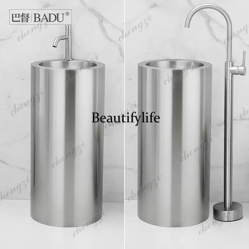 A68   304 stainless steel hand washing basin integrated column hand washing, balcony creative washbasin, household