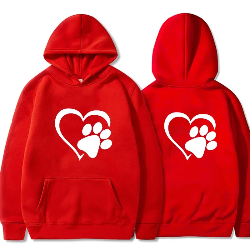 

Fashion Ladies Cute Dog Paw and Heart Shape Print Hoodies Spring Autumn Women Casual Long Sleeve Hoodies Pullovers