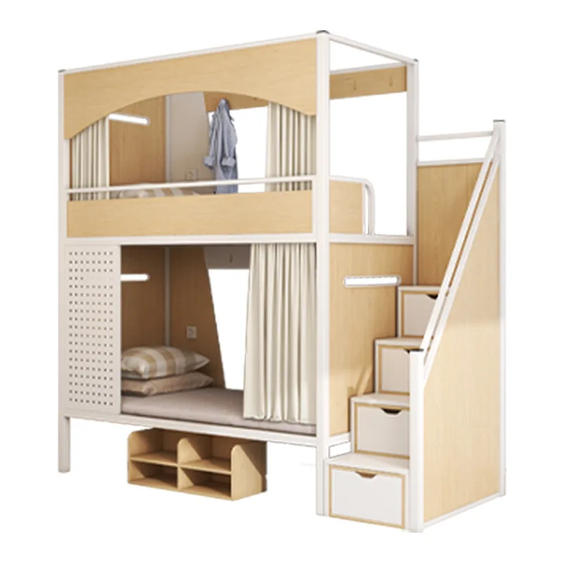

double-layer iron bed youth hostel e-sports hotel high and low upper and lower bunk steel wooden all-sealed board bed