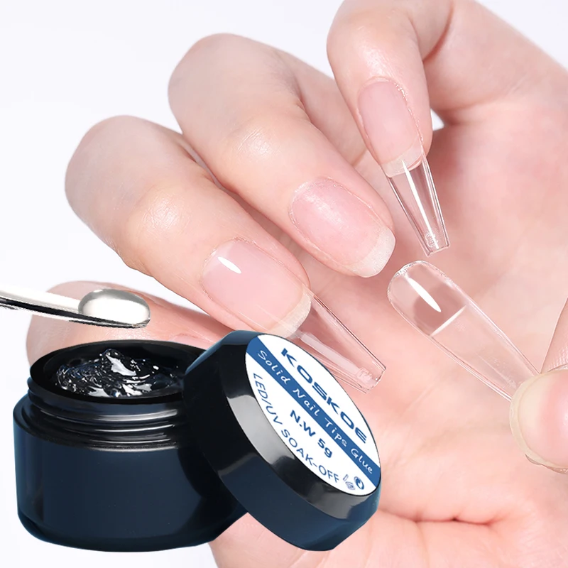 KOSKOE 5g Gel de puntas de uñas sólido multifuncional-Gel de uñas de mano antiadherente pegamento de Gel de diamantes de imitación para manicura DIY en casa