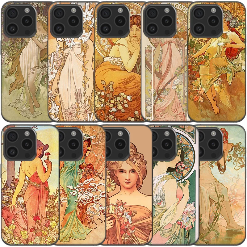 Alfons Mucha Primavera Clear Phone Case For Apple iPhone 12 13 Mini 11 14 15 16 Pro Max Cover XS MAX XR Soft