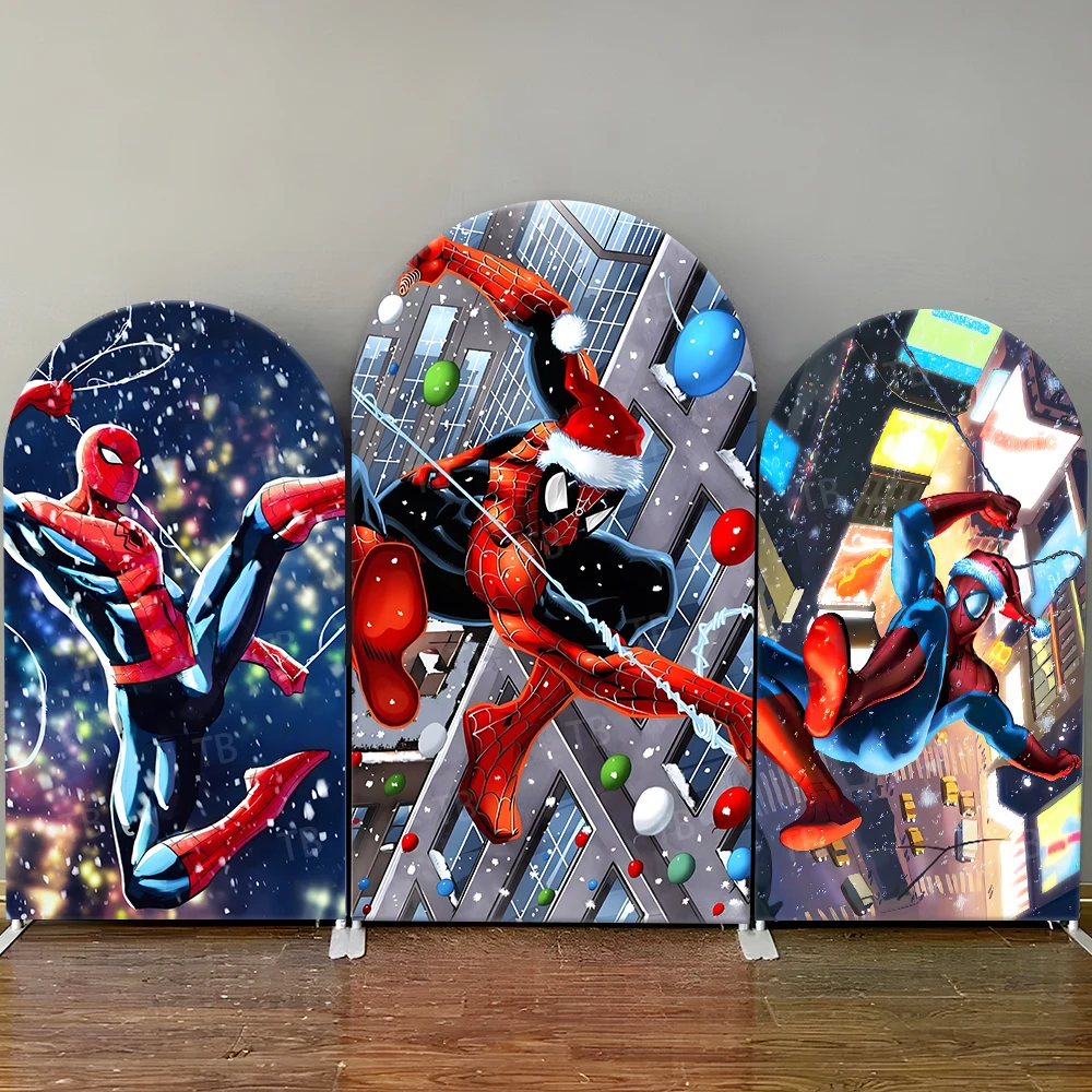 

Christmas Superhero Spider-Man Arch Backdrop Cover Marvel Theme Festival Party Decor Baby Shower Photo Background Elastic Fabric