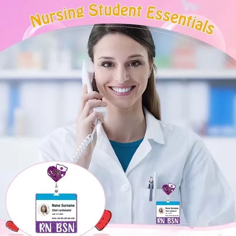 Glitter Acrylic NURSE ID Badge Medical Staff Name Tag for Doctors Nurses Sparkling Professional Healthcare Identification Holder