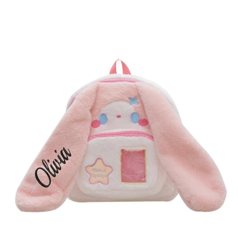 Personalized cartoon long eared rabbit plush toy backpack cute cat casual versatile student backpack